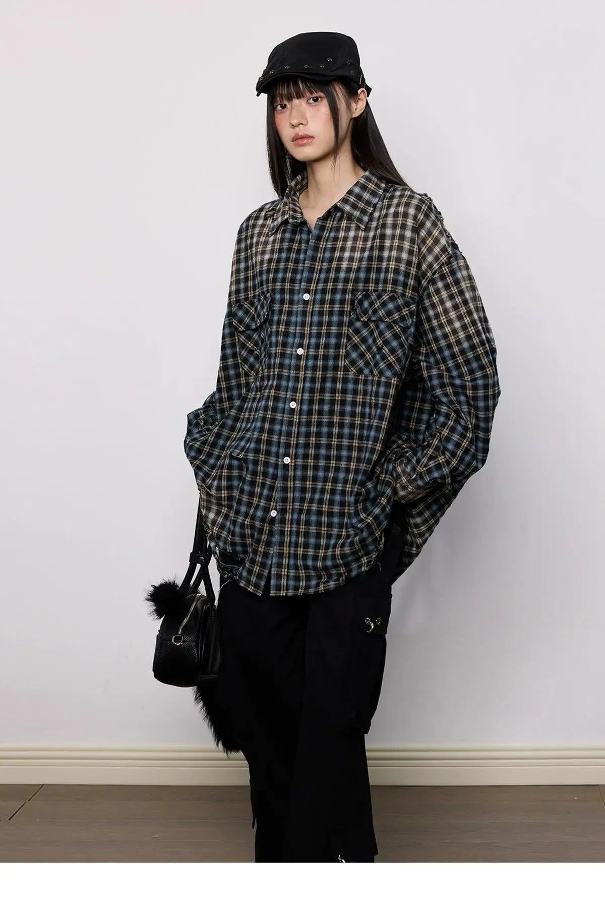 Tom Gradient Contrast Plaid Shirt-korean-fashion-Shirt-Tom's Closet-OH Garments