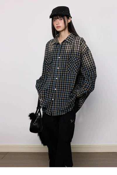 Tom Gradient Contrast Plaid Shirt-korean-fashion-Shirt-Tom's Closet-OH Garments