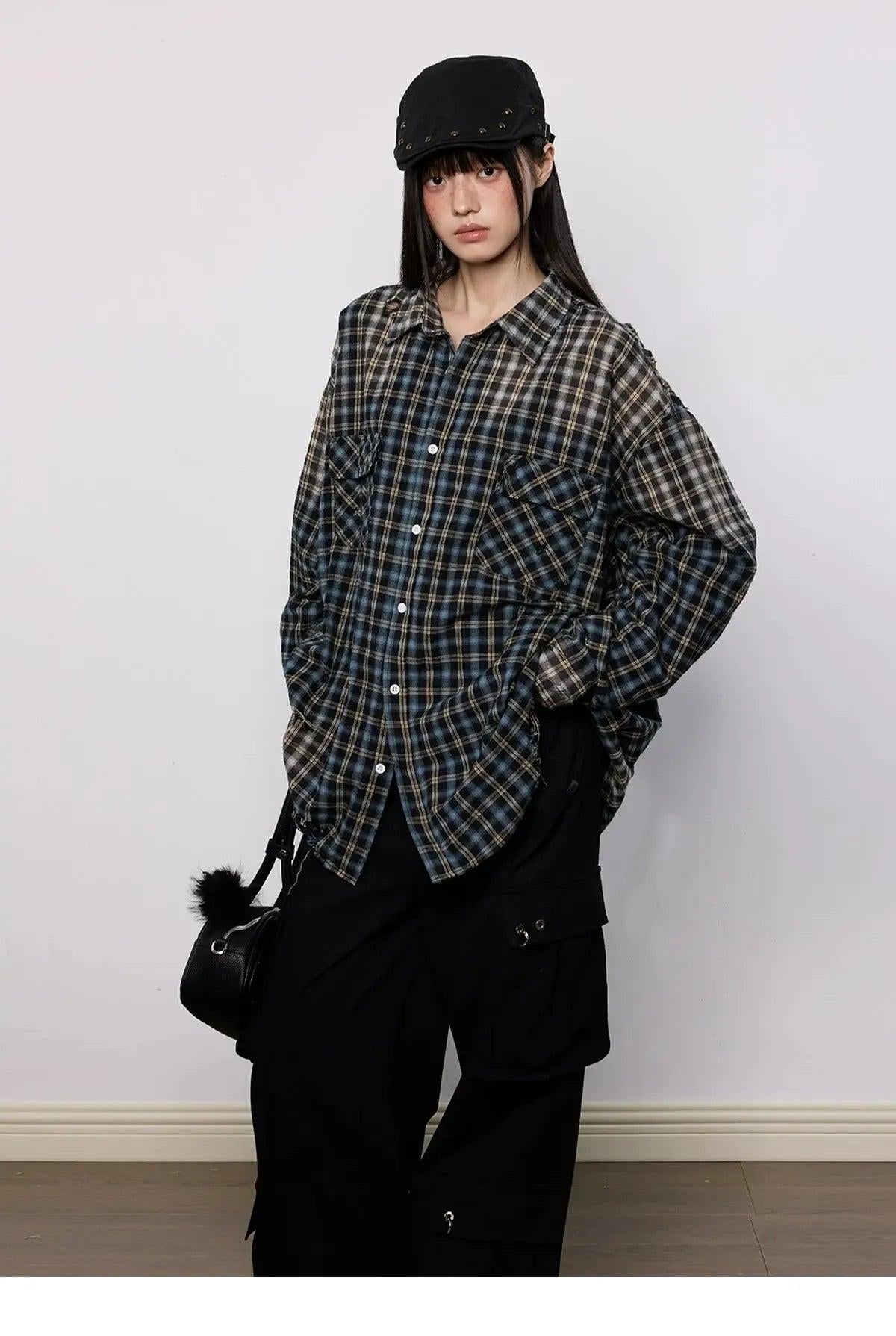 Tom Gradient Contrast Plaid Shirt-korean-fashion-Shirt-Tom's Closet-OH Garments