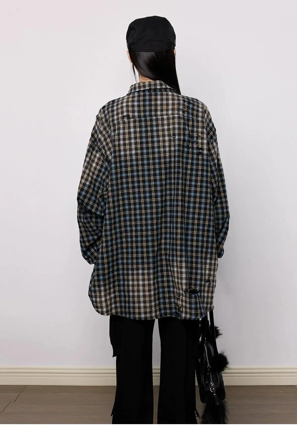 Tom Gradient Contrast Plaid Shirt-korean-fashion-Shirt-Tom's Closet-OH Garments