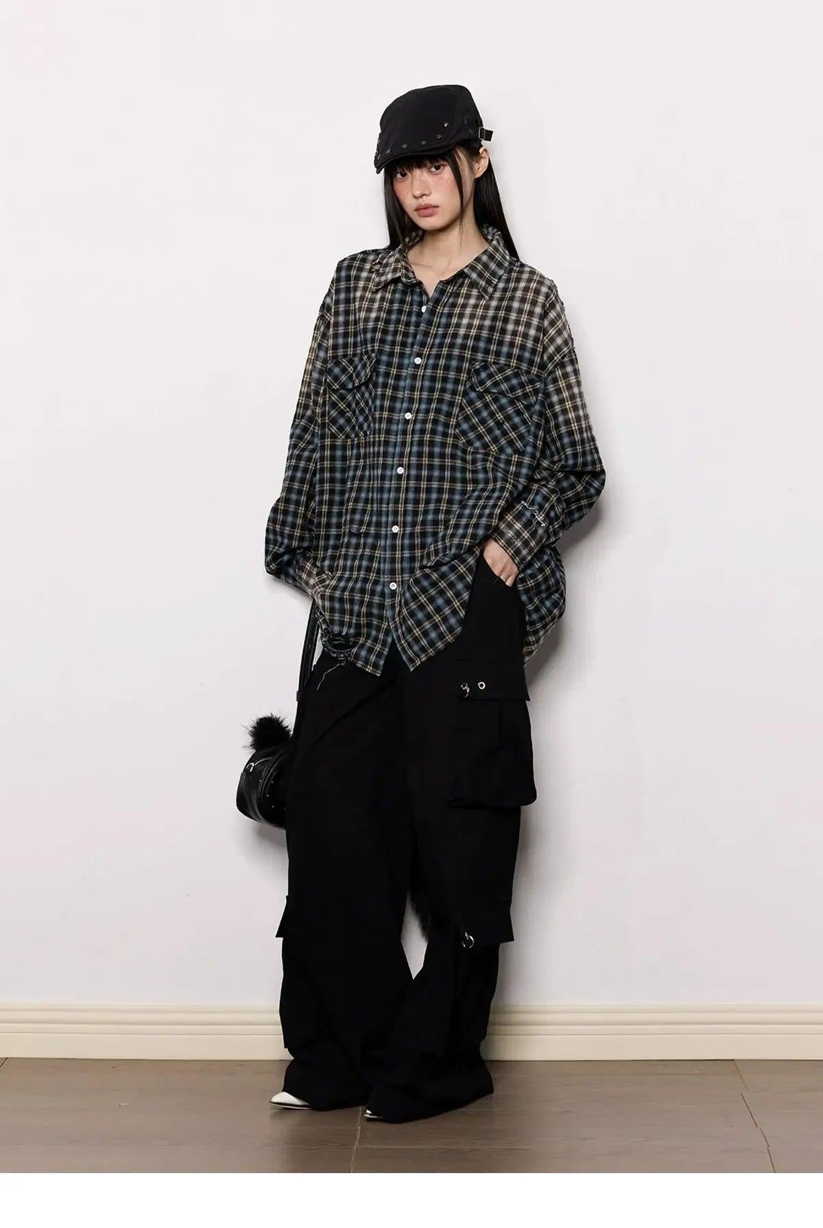 Tom Gradient Contrast Plaid Shirt-korean-fashion-Shirt-Tom's Closet-OH Garments