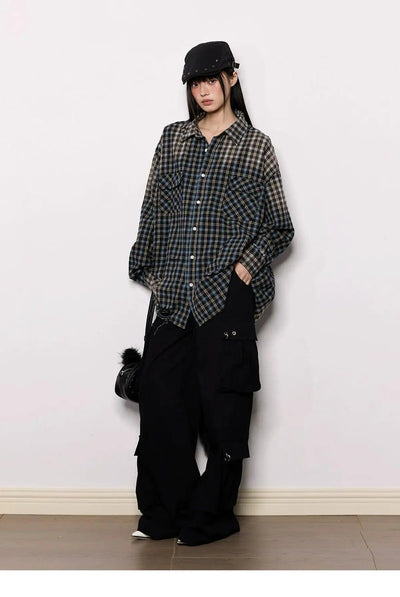 Tom Gradient Contrast Plaid Shirt-korean-fashion-Shirt-Tom's Closet-OH Garments