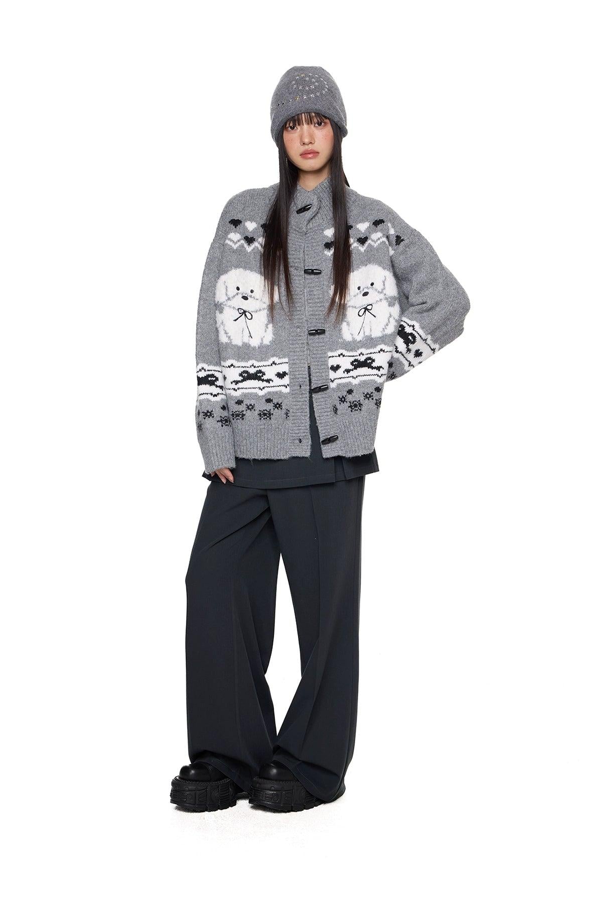 Tom Graphic Knit Toggle Buttoned Cardigan-korean-fashion-Cardigan-Tom's Closet-OH Garments