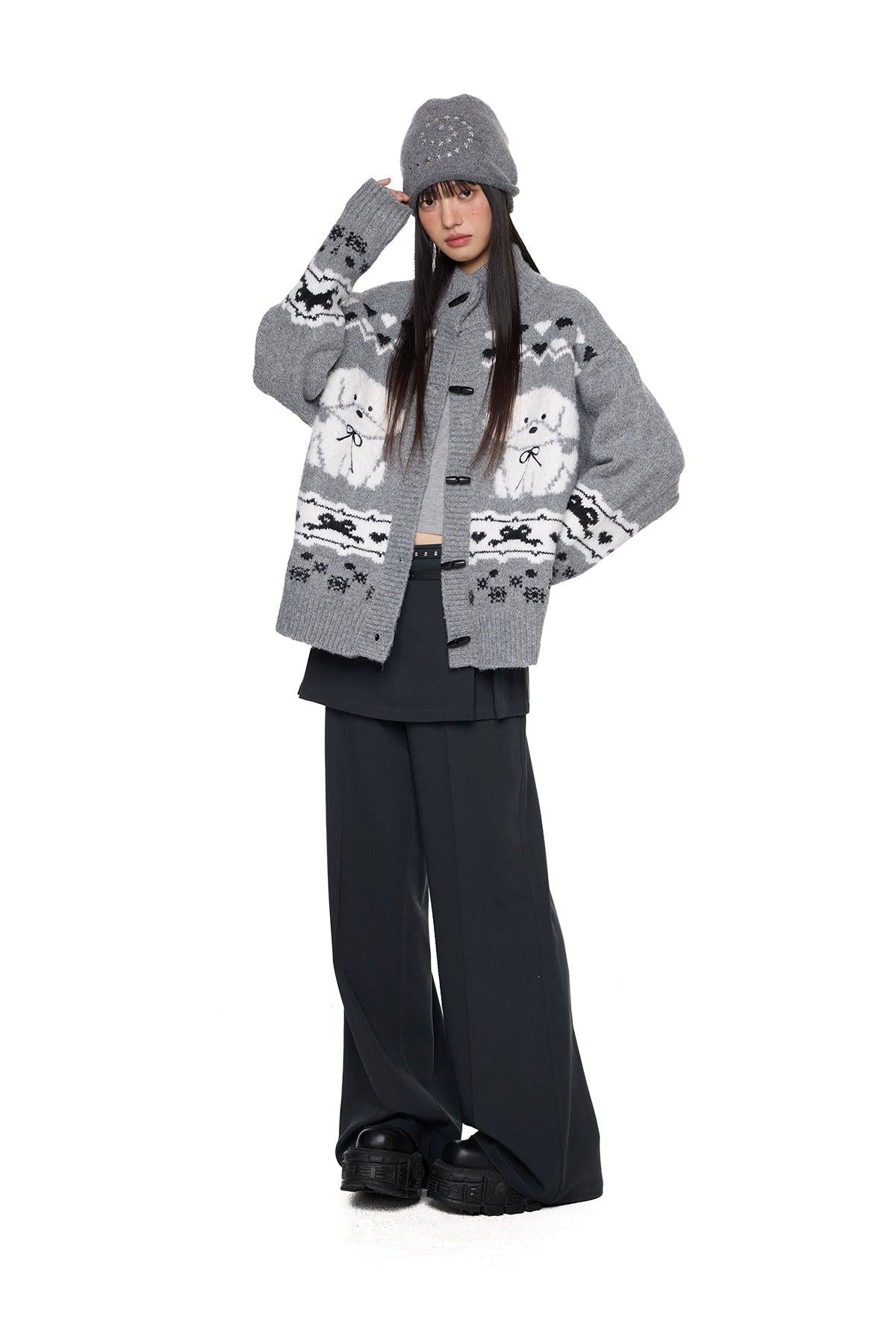 Tom Graphic Knit Toggle Buttoned Cardigan-korean-fashion-Cardigan-Tom's Closet-OH Garments