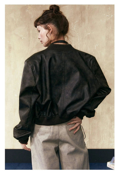 Tom Hazy Metallic PU Leather Bomber Jacket-korean-fashion-Jacket-Tom's Closet-OH Garments