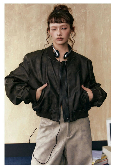 Tom Hazy Metallic PU Leather Bomber Jacket-korean-fashion-Jacket-Tom's Closet-OH Garments