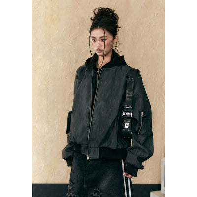 Tom Hazy Spliced Hooded PU Leather Bomber Jacket-korean-fashion-Jacket-Tom's Closet-OH Garments