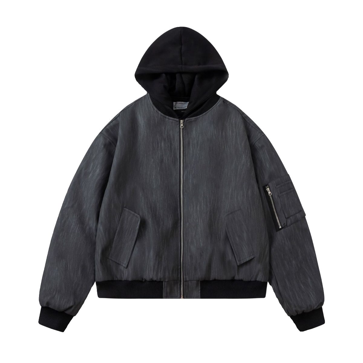 Tom Hazy Spliced Hooded PU Leather Bomber Jacket-korean-fashion-Jacket-Tom's Closet-OH Garments