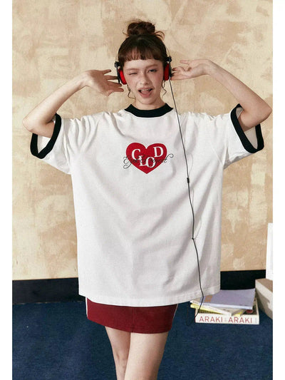 Tom Heart-Shaped Graphic Cropped & Regular T-Shirt Set-korean-fashion-Clothing Set-Tom's Closet-OH Garments
