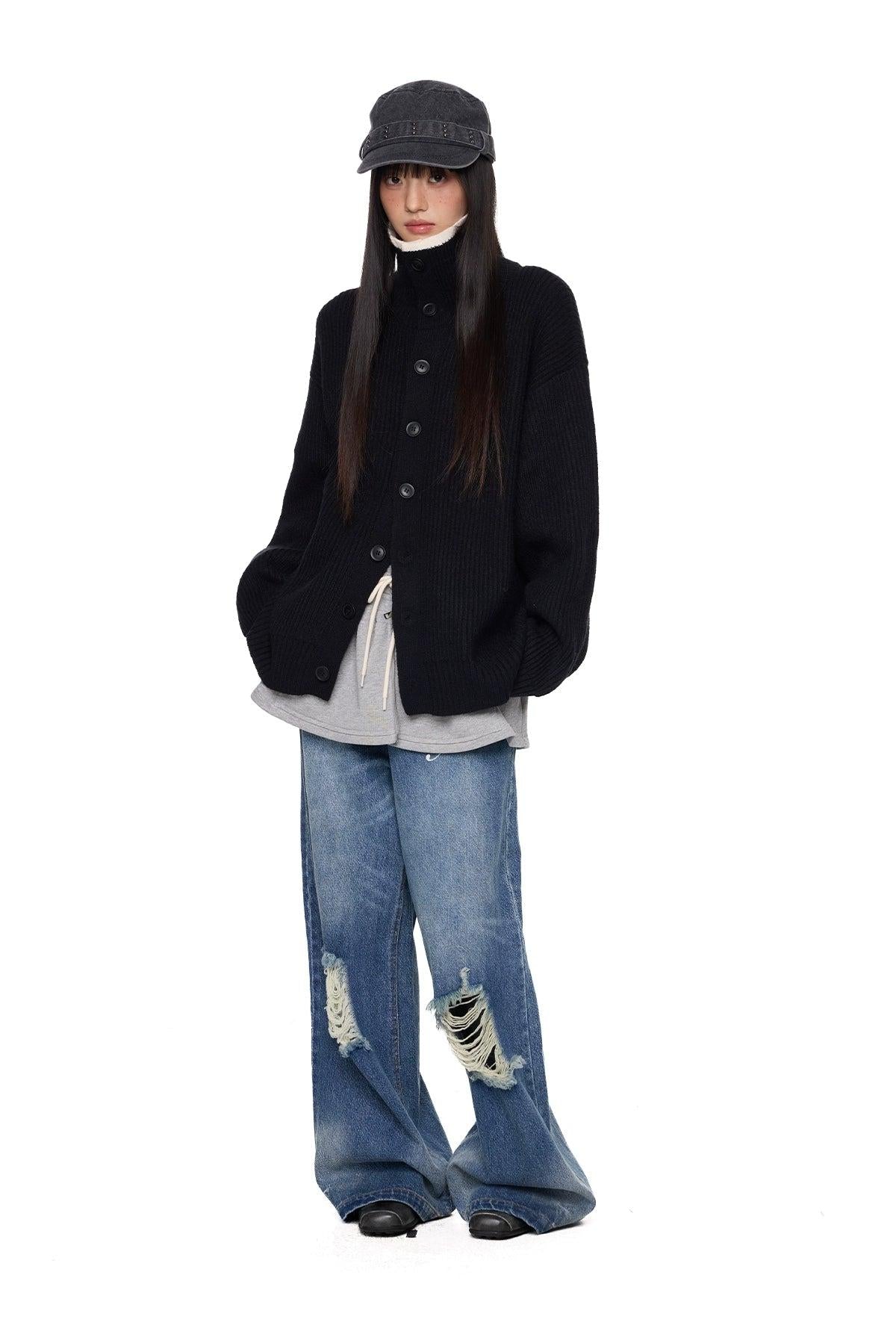 Tom High Neck Ribbed Buttoned Knit Jacket-korean-fashion-Jacket-Tom's Closet-OH Garments