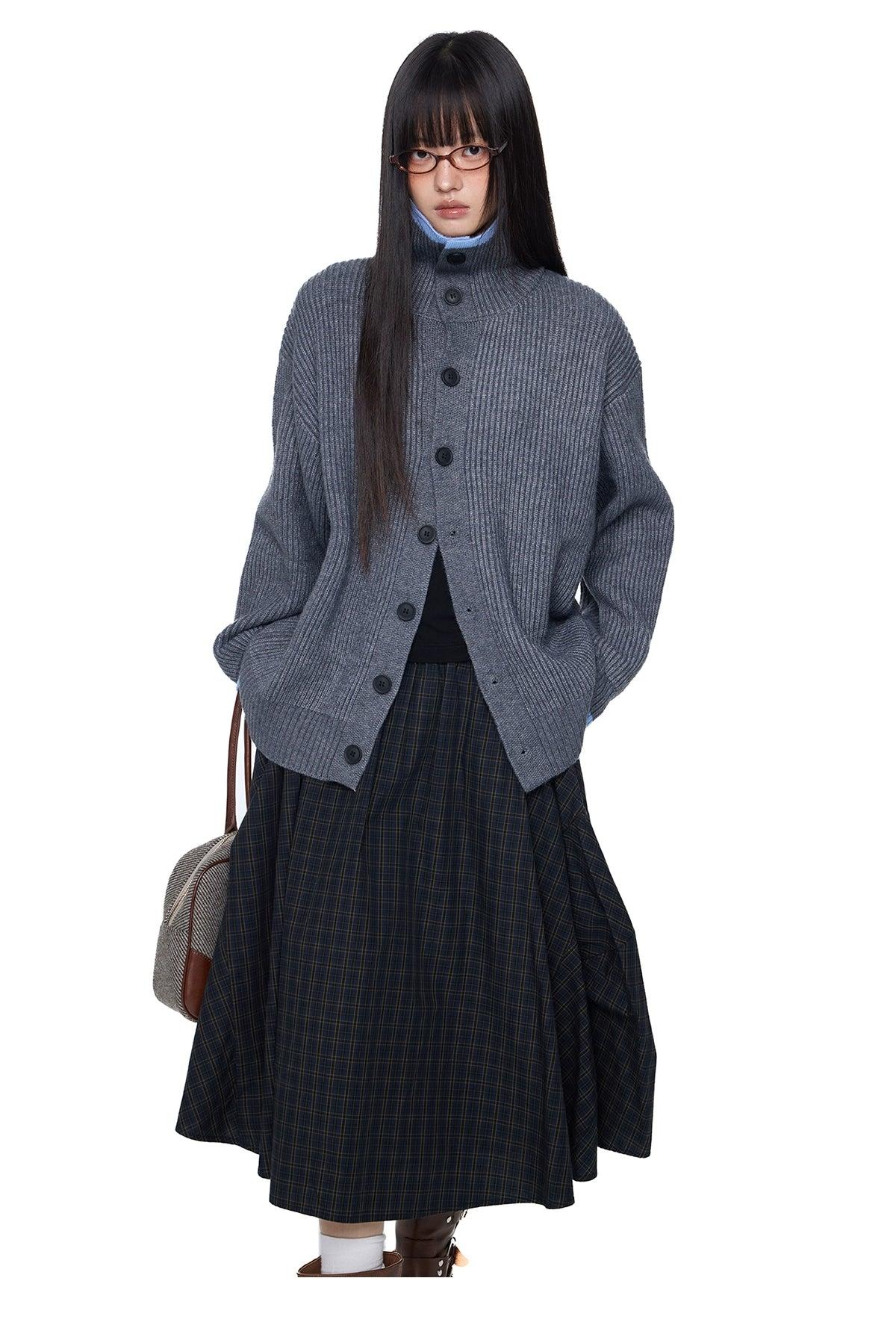 Tom High Neck Ribbed Buttoned Sweater-korean-fashion-Sweater-Tom's Closet-OH Garments