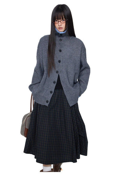 Tom High Neck Ribbed Buttoned Sweater-korean-fashion-Sweater-Tom's Closet-OH Garments