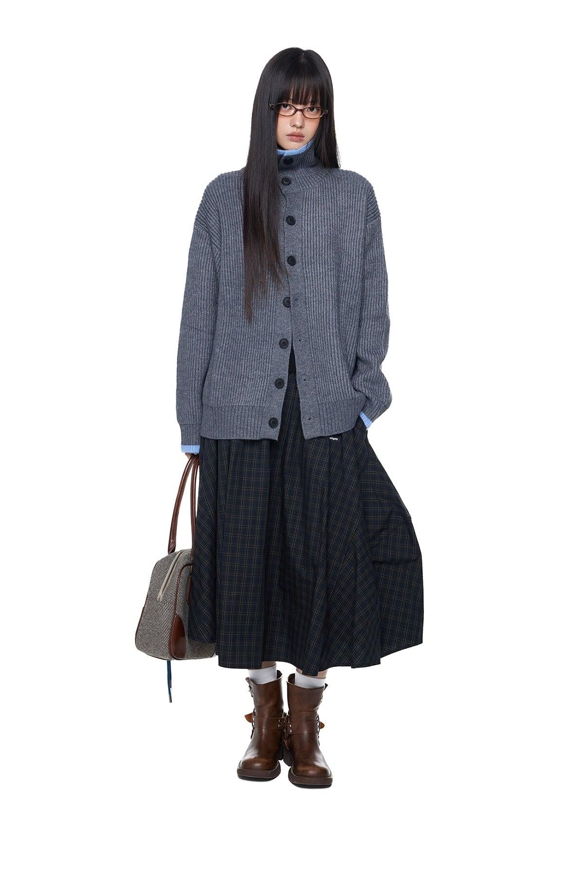 Tom High Neck Ribbed Buttoned Sweater-korean-fashion-Sweater-Tom's Closet-OH Garments