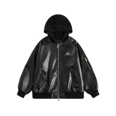 Tom Hooded Faux Leather Jacket-korean-fashion-Jacket-Tom's Closet-OH Garments