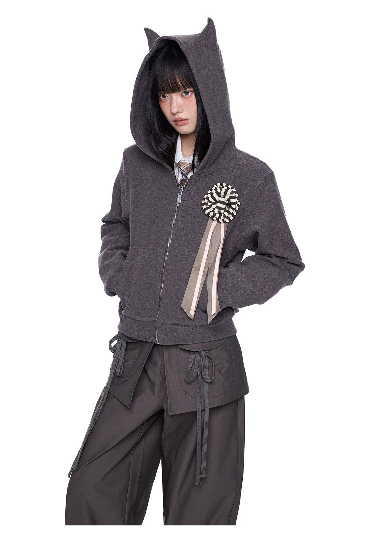 Tom Horn Detail Zipped Hoodie-korean-fashion-Hoodie-Tom's Closet-OH Garments