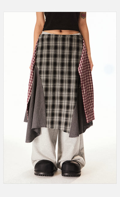 Tom Irregular Hem Sttiched Plaid Skirt-korean-fashion-Skirt-Tom's Closet-OH Garments