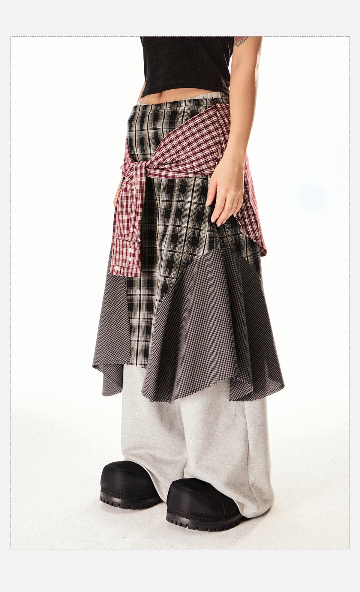 Tom Irregular Hem Sttiched Plaid Skirt-korean-fashion-Skirt-Tom's Closet-OH Garments