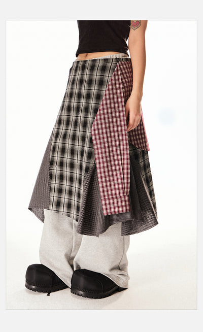 Tom Irregular Hem Sttiched Plaid Skirt-korean-fashion-Skirt-Tom's Closet-OH Garments