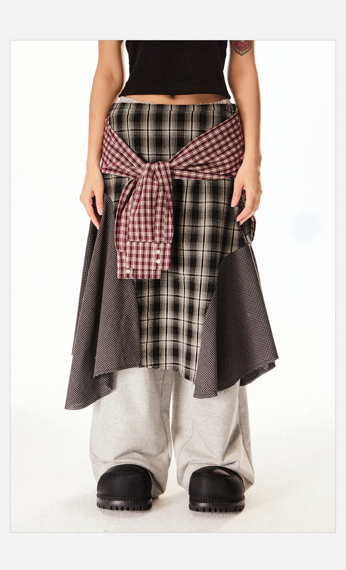 Tom Irregular Hem Sttiched Plaid Skirt-korean-fashion-Skirt-Tom's Closet-OH Garments