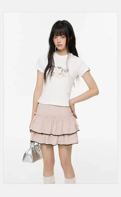 Tom Lace Contrast Pleated Skirt-korean-fashion-Skirt-Tom's Closet-OH Garments