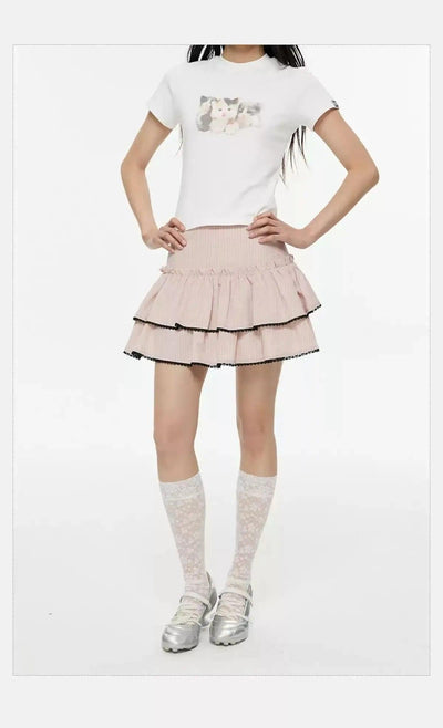 Tom Lace Contrast Pleated Skirt-korean-fashion-Skirt-Tom's Closet-OH Garments