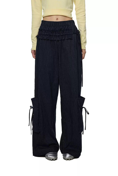 Tom Lace Striped Pleats Casual Pants-korean-fashion-Pants-Tom's Closet-OH Garments
