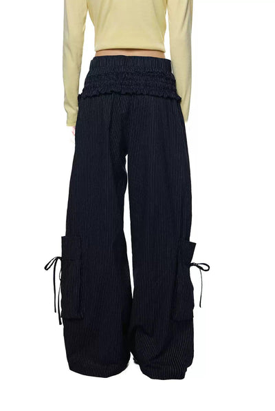 Tom Lace Striped Pleats Casual Pants-korean-fashion-Pants-Tom's Closet-OH Garments