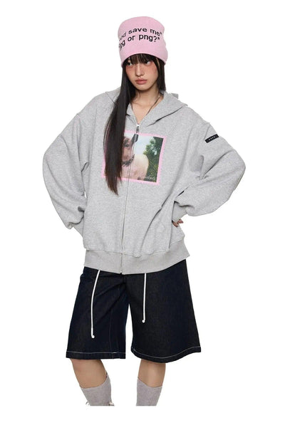 Tom Lamb Graphic Zip-Up Hoodie-korean-fashion-Hoodie-Tom's Closet-OH Garments