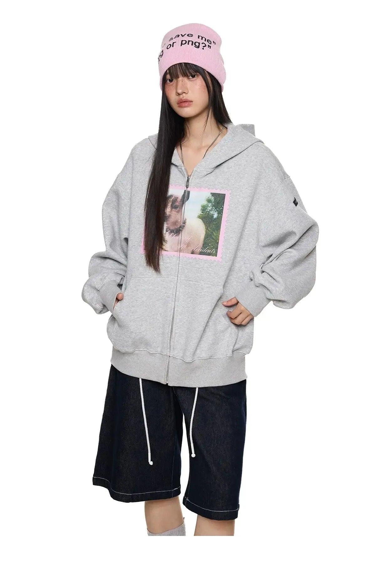 Tom Lamb Graphic Zip-Up Hoodie-korean-fashion-Hoodie-Tom's Closet-OH Garments