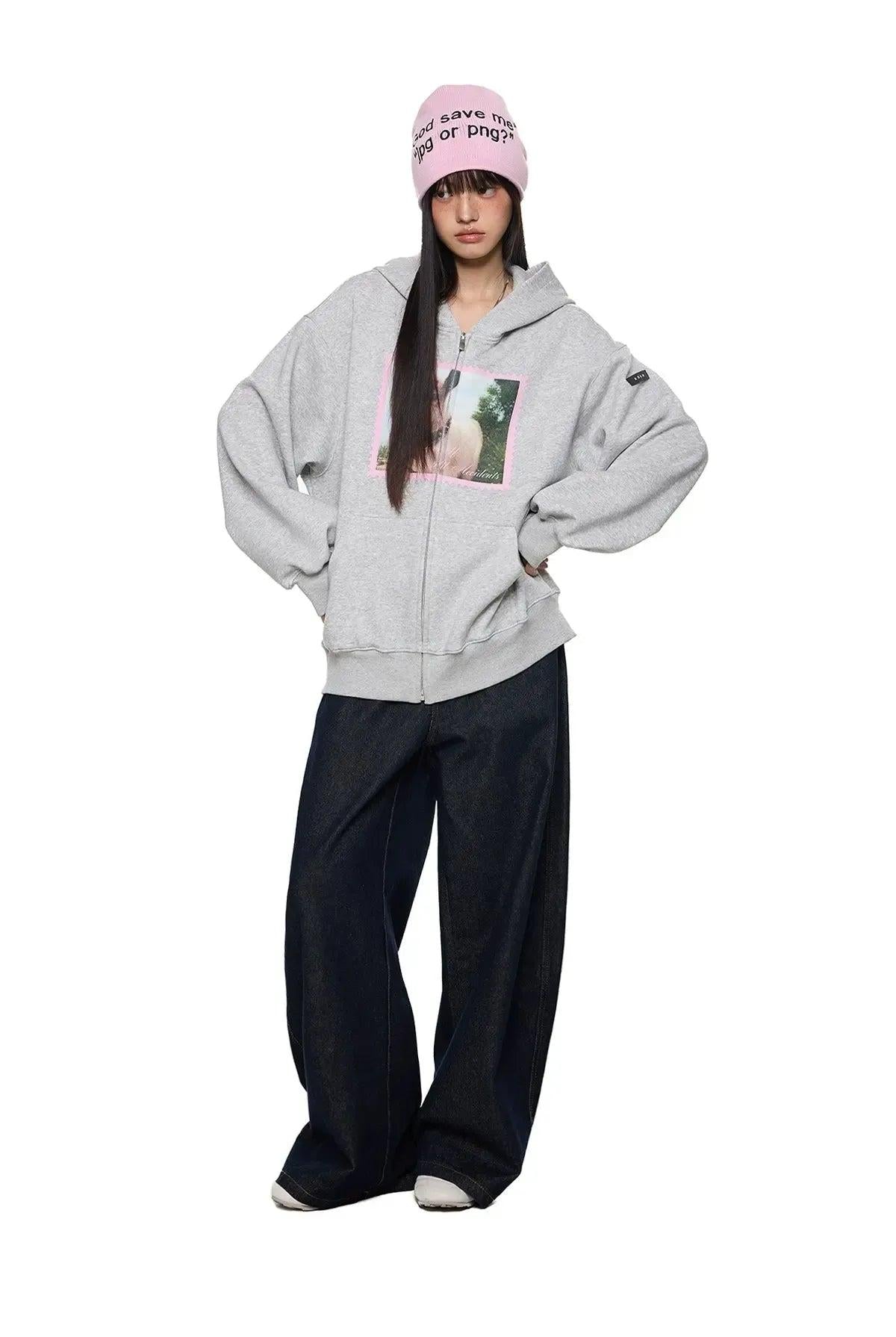 Tom Lamb Graphic Zip-Up Hoodie-korean-fashion-Hoodie-Tom's Closet-OH Garments