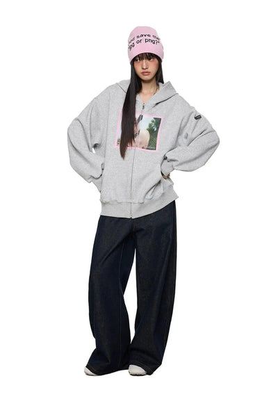 Tom Lamb Graphic Zip-Up Hoodie-korean-fashion-Hoodie-Tom's Closet-OH Garments