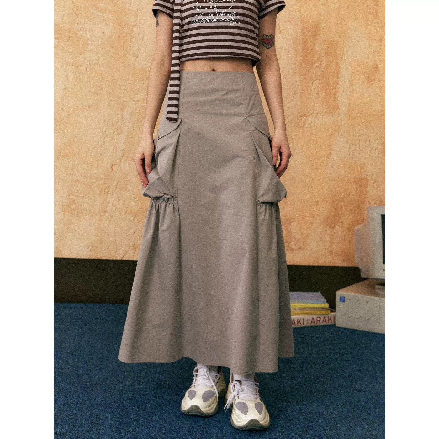 Tom Large Pocket High Waisted Long Skirt-korean-fashion-Skirt-Tom's Closet-OH Garments
