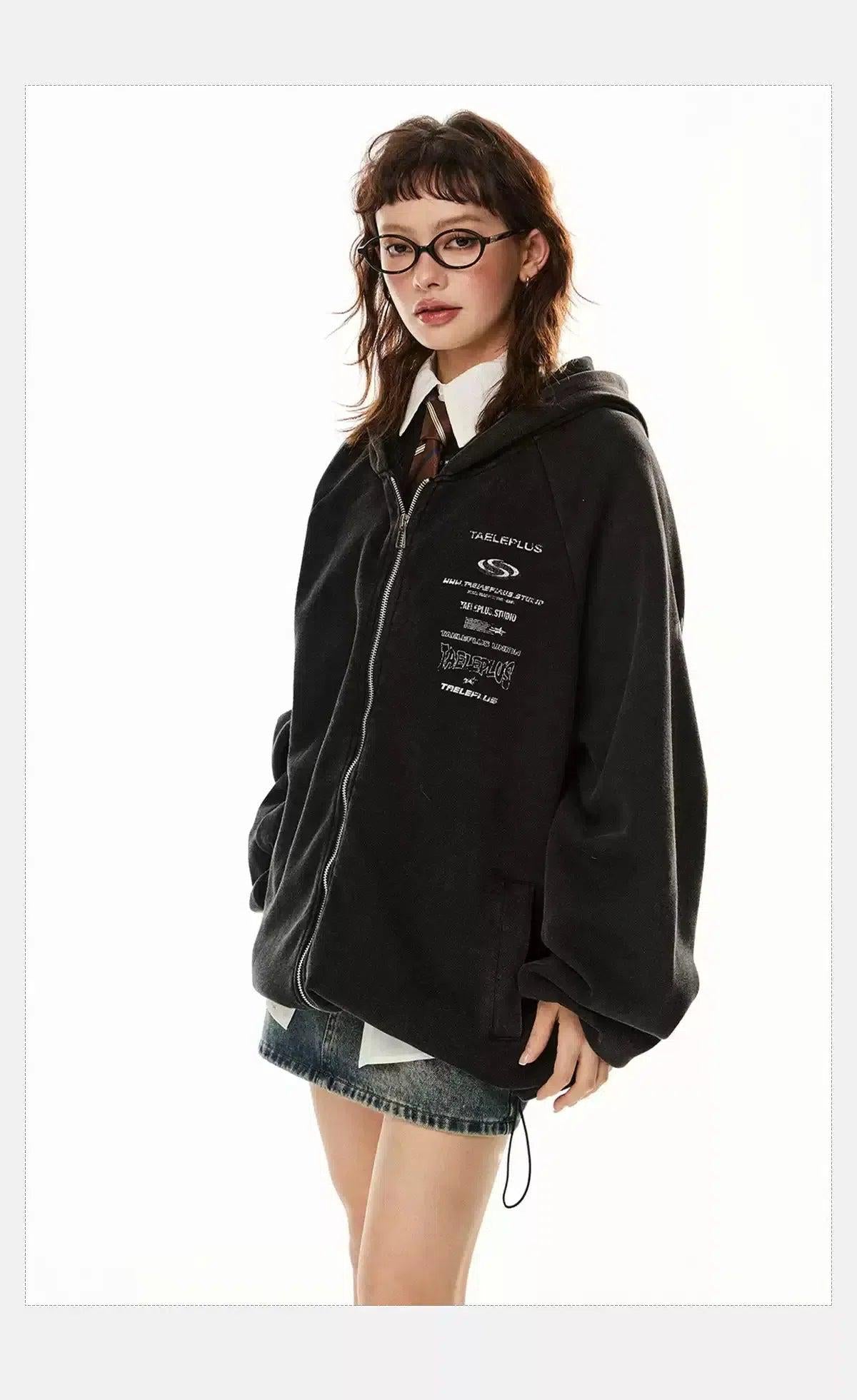 Tom Letter Print Casual Fit Zip-Up Hoodie-korean-fashion-Hoodie-Tom's Closet-OH Garments