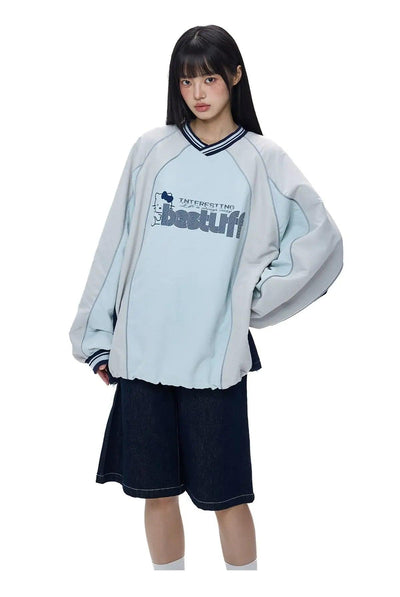 Tom Letter Print Sports V-Neck Crewneck-korean-fashion-Crewneck-Tom's Closet-OH Garments
