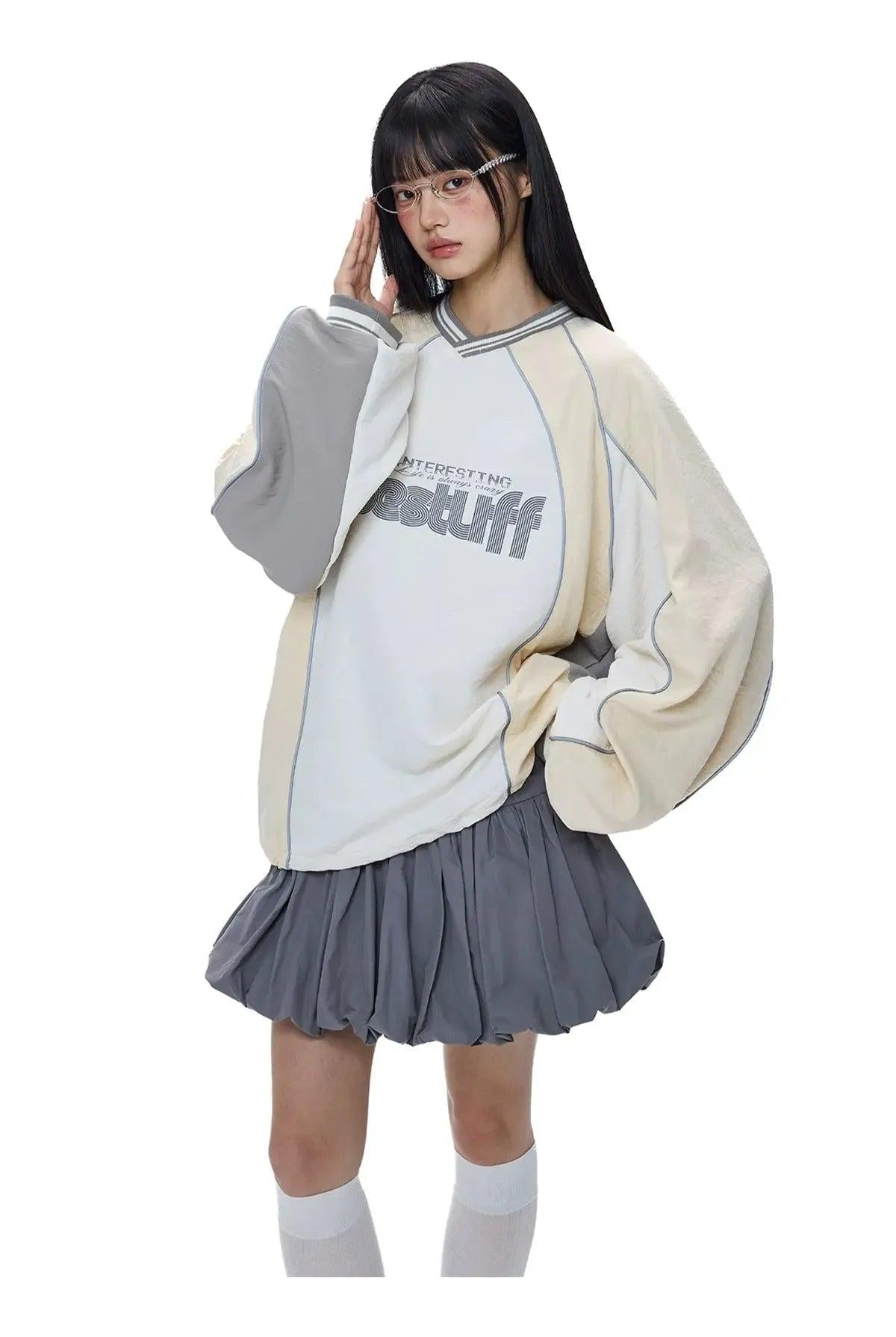 Tom Letter Print Sports V-Neck Crewneck-korean-fashion-Crewneck-Tom's Closet-OH Garments