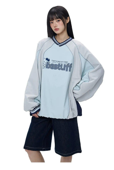 Tom Letter Print Sports V-Neck Crewneck-korean-fashion-Crewneck-Tom's Closet-OH Garments