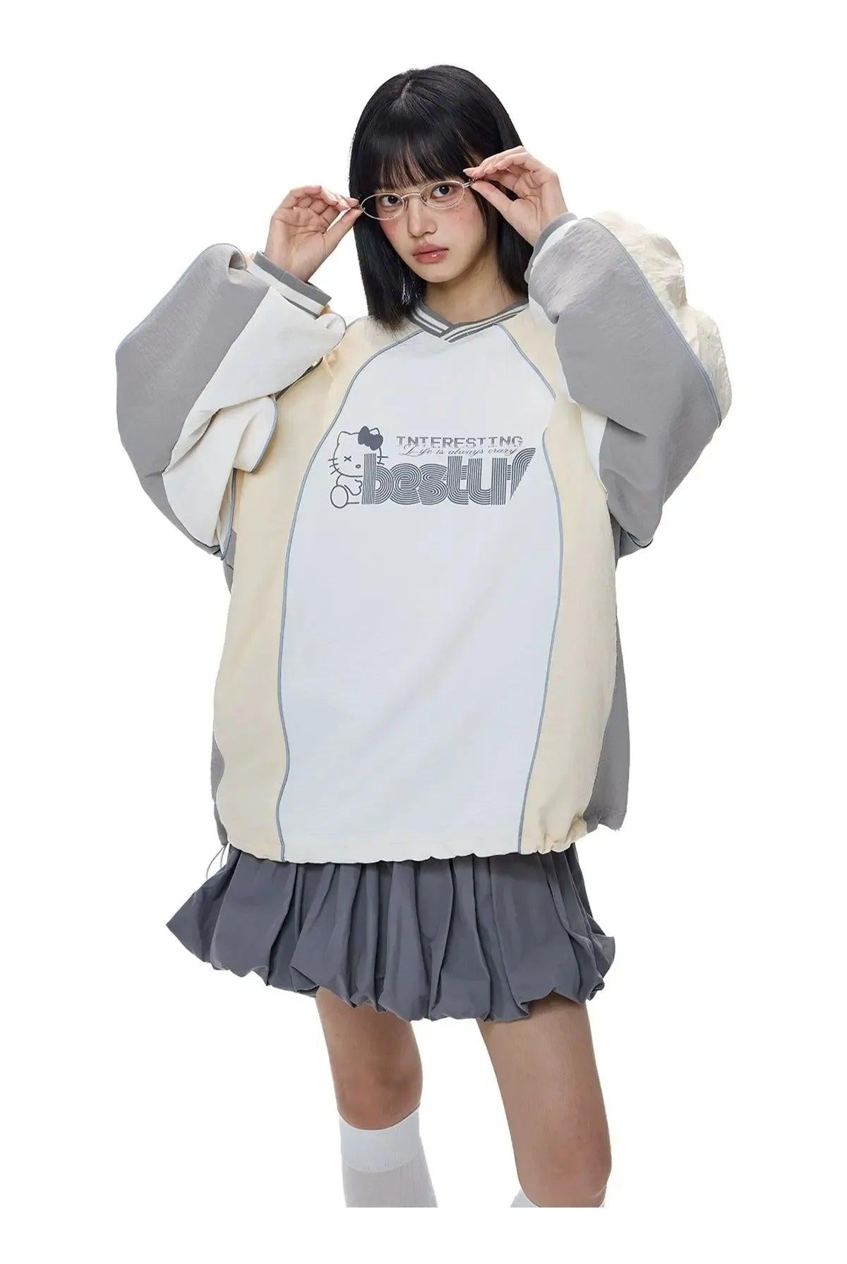 Tom Letter Print Sports V-Neck Crewneck-korean-fashion-Crewneck-Tom's Closet-OH Garments