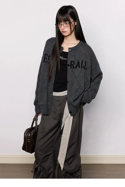 Tom Lettered Diamond Pattern Knit Cardigan-korean-fashion-Cardigan-Tom's Closet-OH Garments