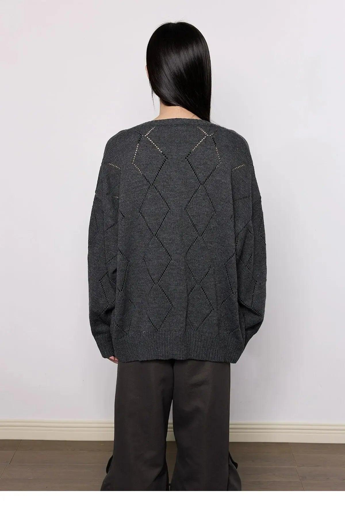 Tom Lettered Diamond Pattern Knit Cardigan-korean-fashion-Cardigan-Tom's Closet-OH Garments