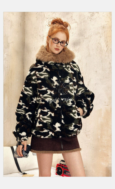 Tom Lettered Fur Collar Camo Jacket-korean-fashion-Jacket-Tom's Closet-OH Garments