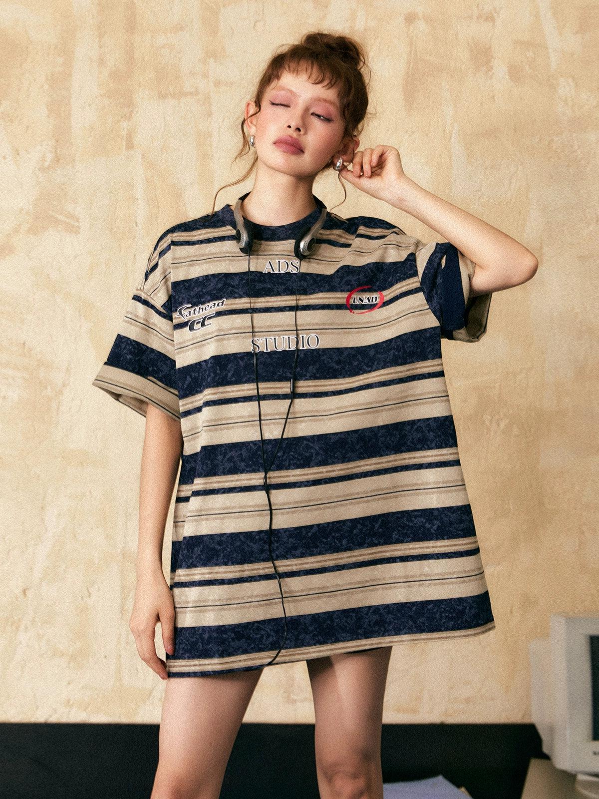 Tom Lettered Stripes T-Shirt-korean-fashion-T-Shirt-Tom's Closet-OH Garments
