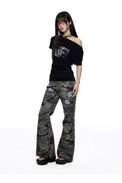 Tom Oblique Shoulder Printed T-Shirt-korean-fashion-T-Shirt-Tom's Closet-OH Garments