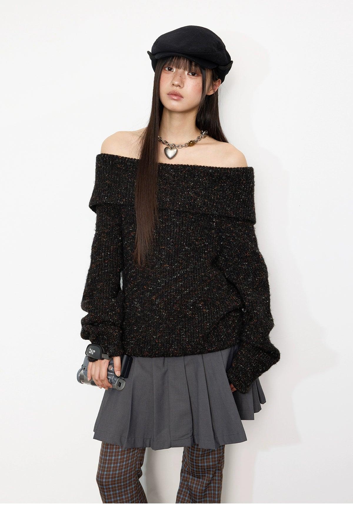 Tom Off Shoulder Mixed Color Sweater-korean-fashion-Sweater-Tom's Closet-OH Garments