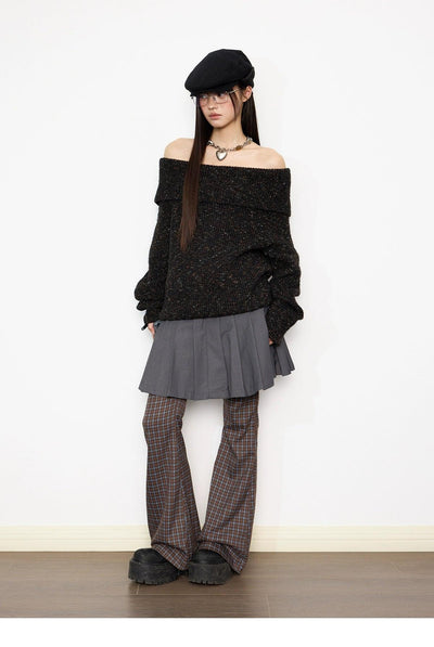 Tom Off Shoulder Mixed Color Sweater-korean-fashion-Sweater-Tom's Closet-OH Garments