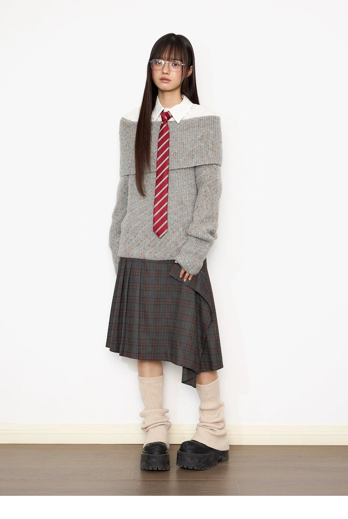 Tom Off Shoulder Mixed Color Sweater-korean-fashion-Sweater-Tom's Closet-OH Garments