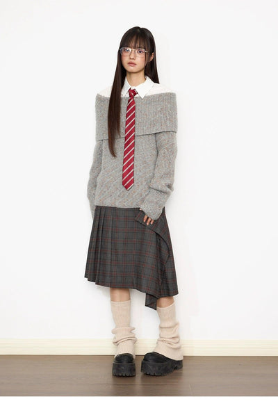 Tom Off Shoulder Mixed Color Sweater-korean-fashion-Sweater-Tom's Closet-OH Garments