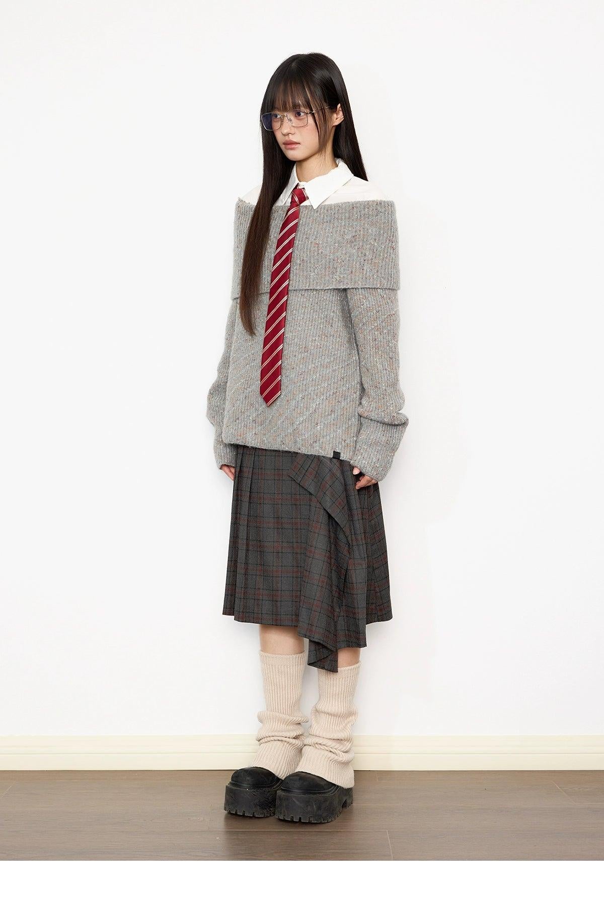 Tom Off Shoulder Mixed Color Sweater-korean-fashion-Sweater-Tom's Closet-OH Garments