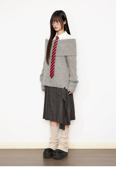 Tom Off Shoulder Mixed Color Sweater-korean-fashion-Sweater-Tom's Closet-OH Garments