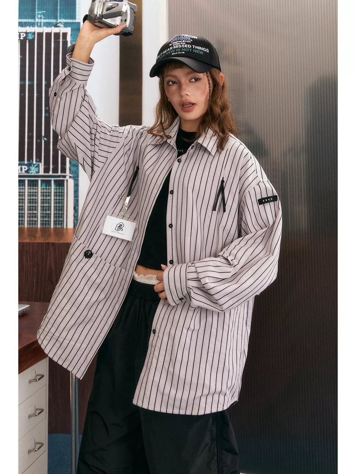 Tom Oversized Pocket Striped Shirt-korean-fashion-Shirt-Tom's Closet-OH Garments