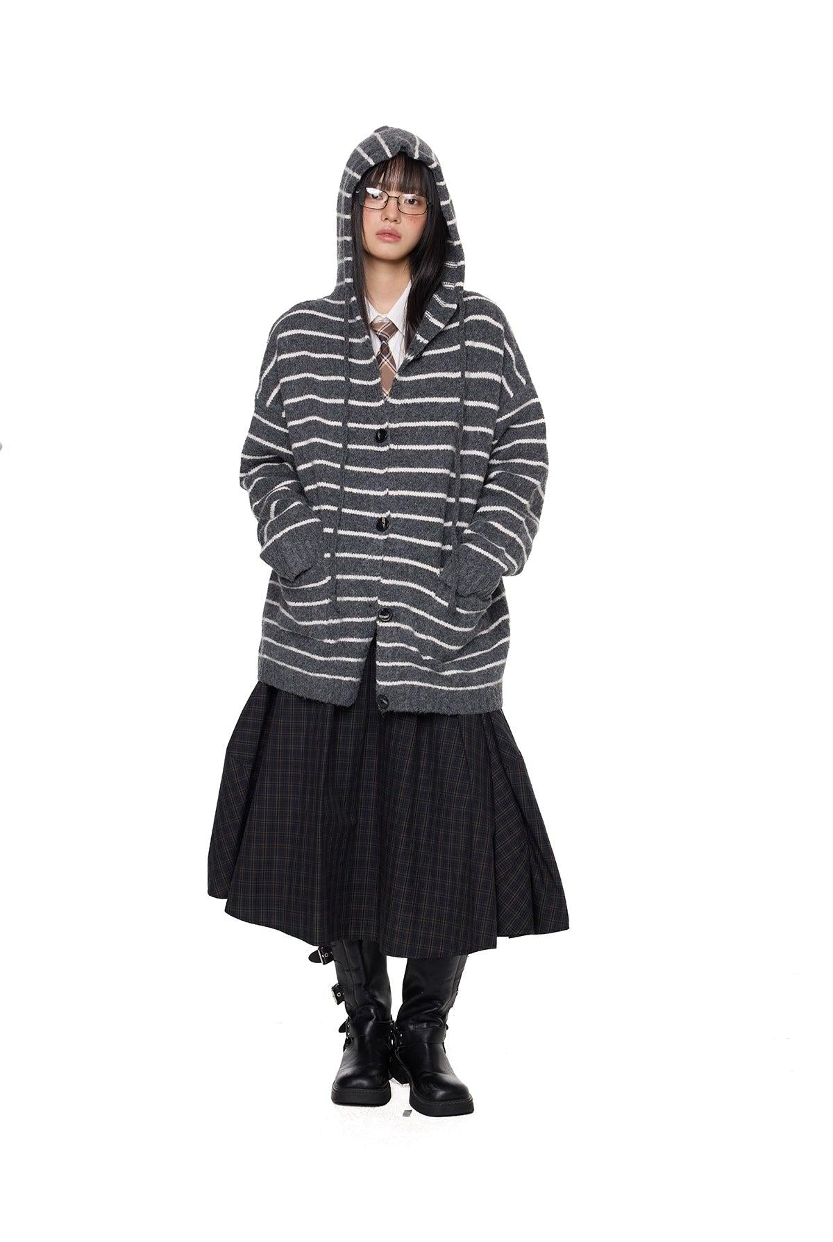 Tom Oversized Striped Hooded Cardigan-korean-fashion-Cardigan-Tom's Closet-OH Garments
